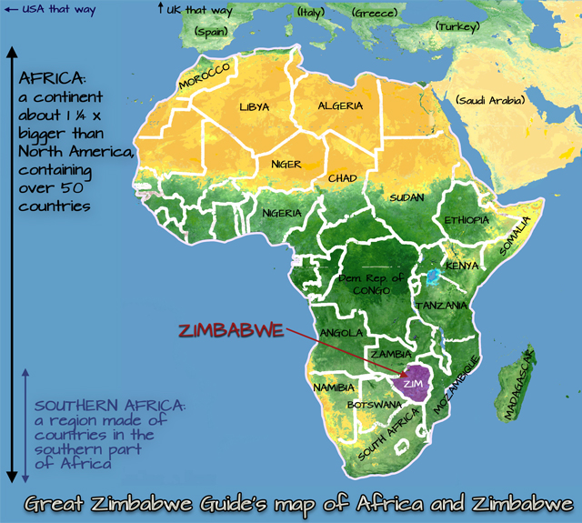 Map practical info Zimbabwe and Africa
