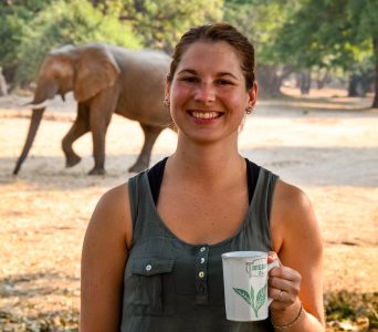 Zimbabwe travel blogger with elephant