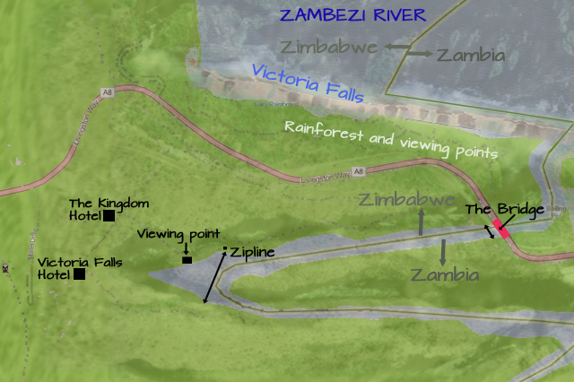 Victoria Falls gorge map arial satellite