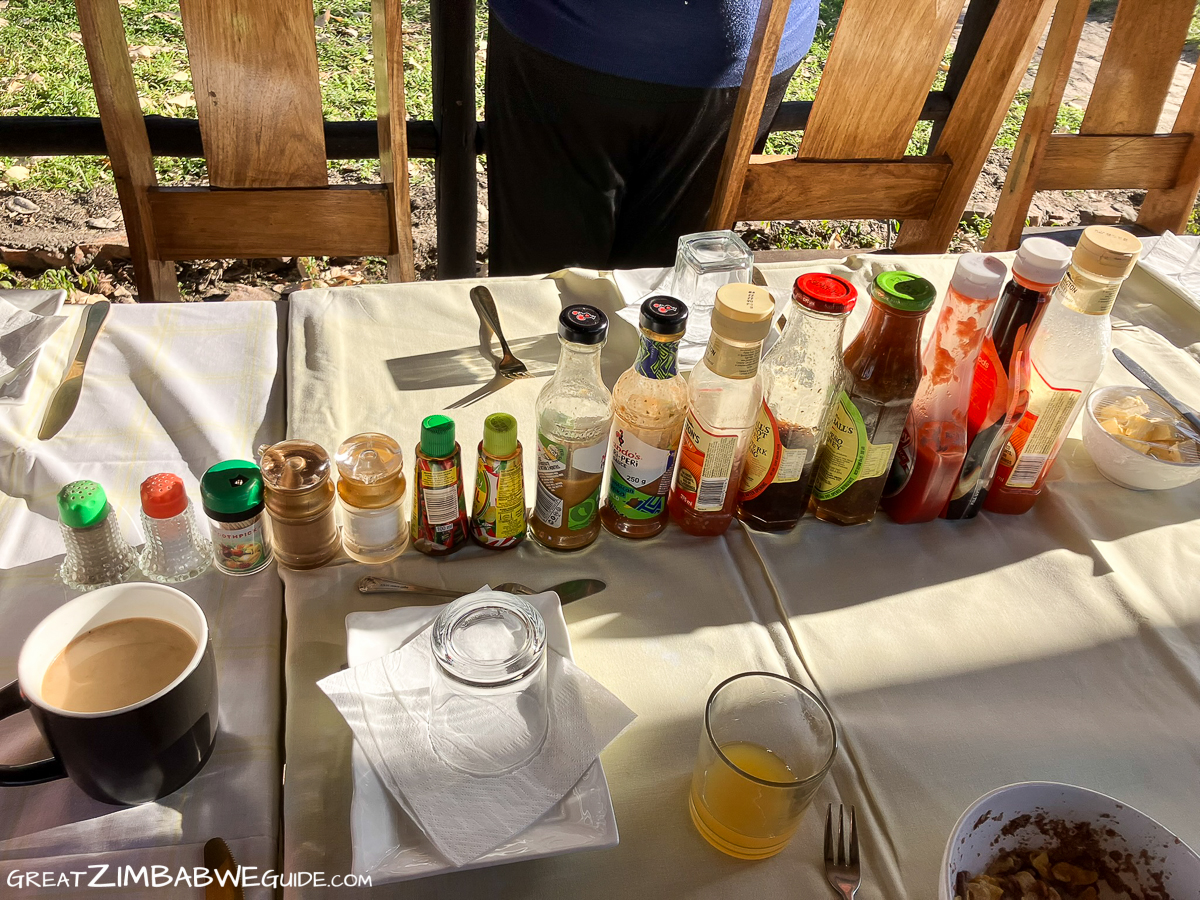Hwange safari food sauces table