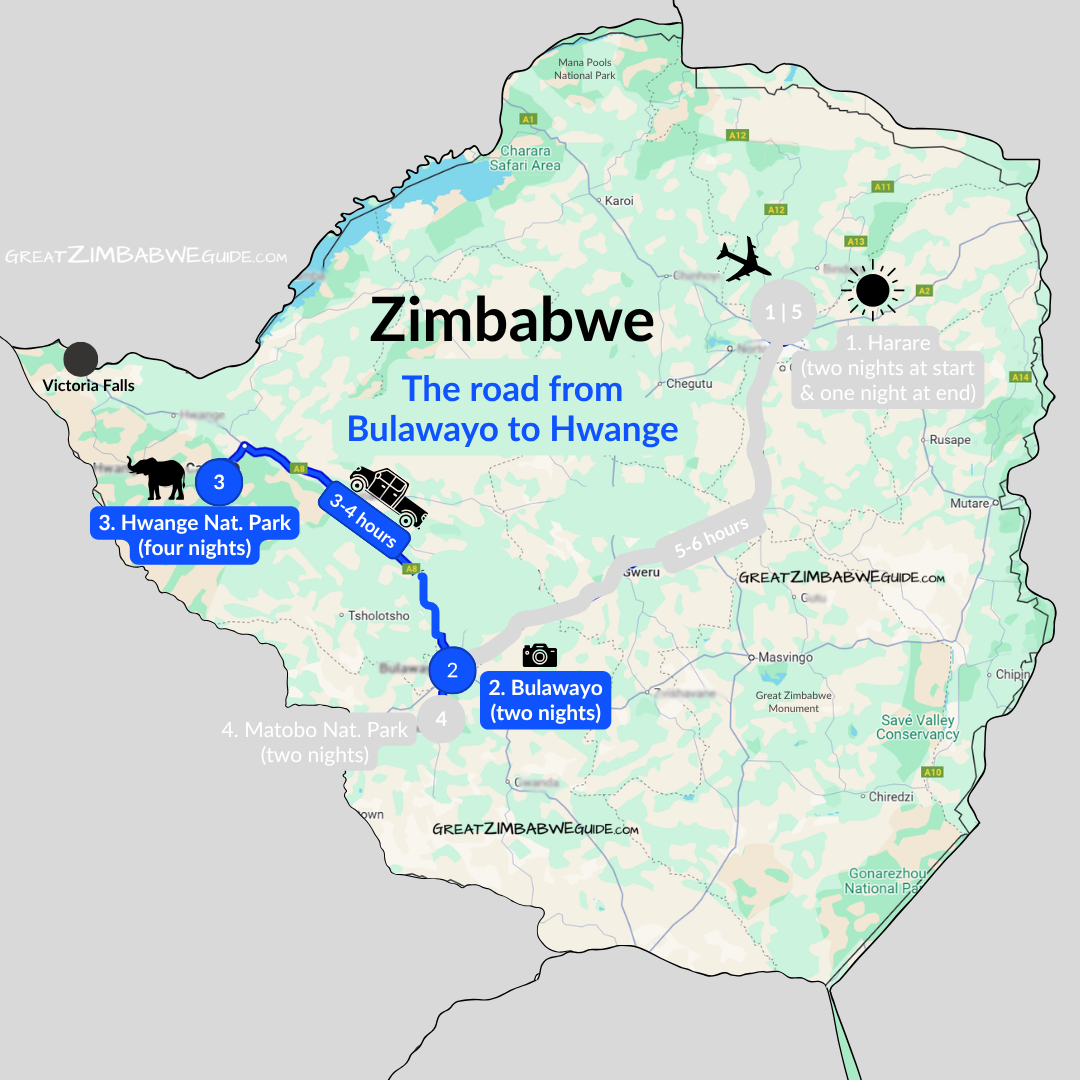 Zimbabwe Africa map Hwange Bulawayo Road Conditions