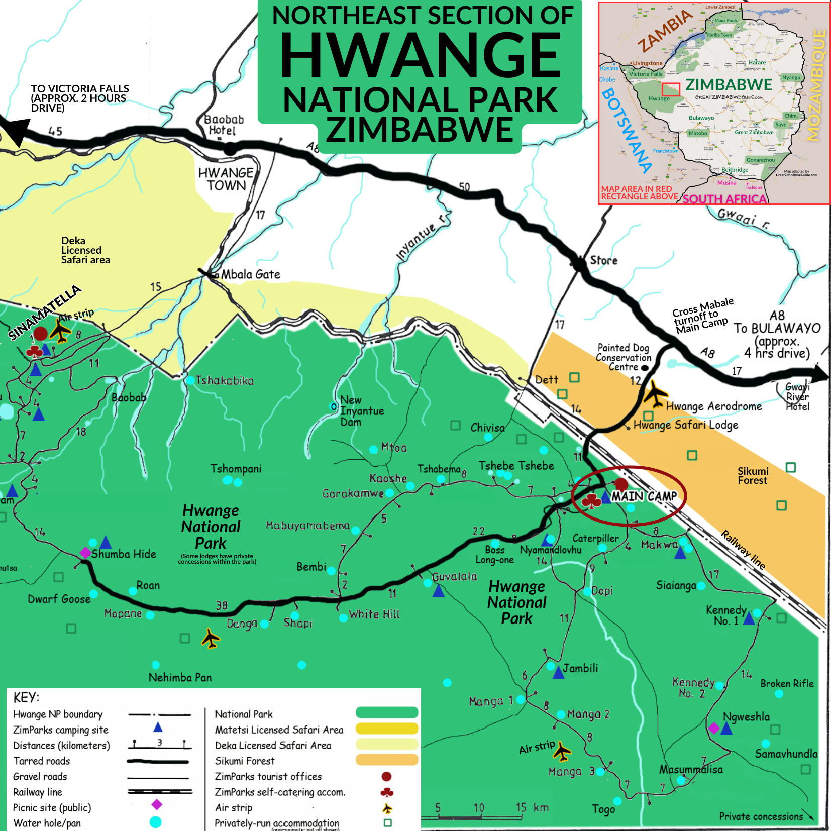 Hwange National Park Zimbabwe Africa Map East Large