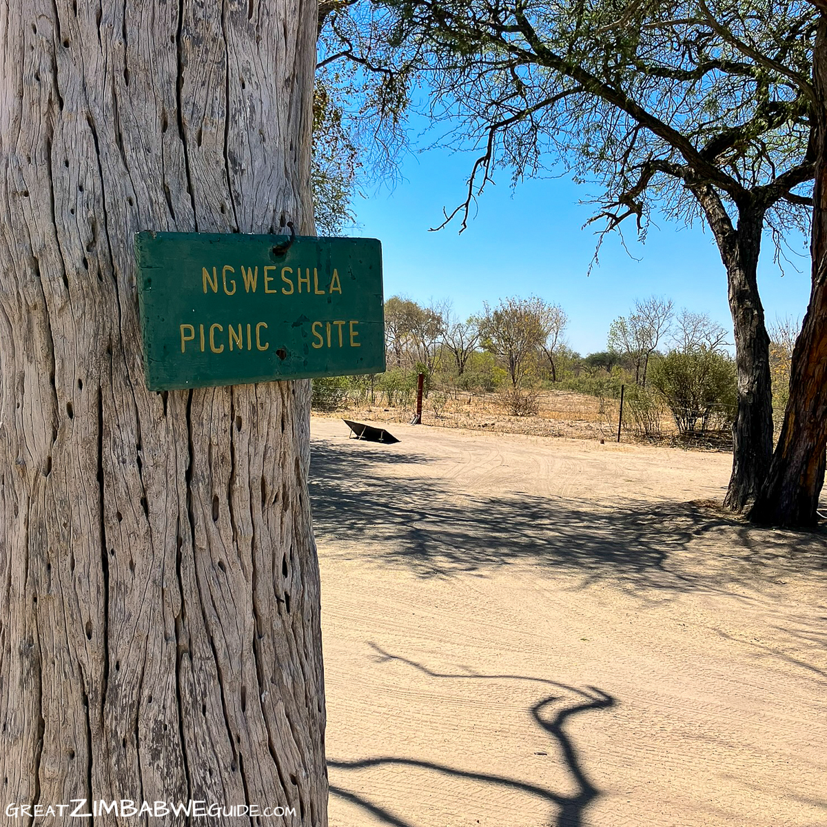 Sign at Ngweshla Picnic Hwange National Park Zimbabwe Africa
